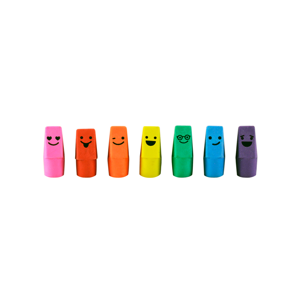 Pencil Top Erasers Funny Face S - 144-Pack Assorted Neon Character Caps Pencil Eraser
